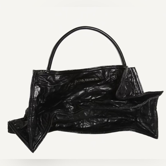 NEW! H&M X Glenn Martens Faux Leather Shoulder Bag Black Crumpled Crossbody - Picture 4 of 6
